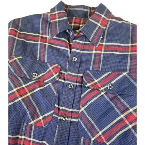 Branded Lion Mens Large Red And BLUE Plaid Quilted Flannel Shirt Jacket